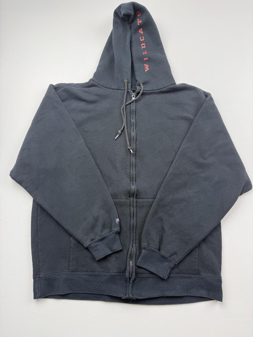 JanSport Hoodie Sweatshirt Mens Large Black Full Zip Fleece Davidson Wildcats